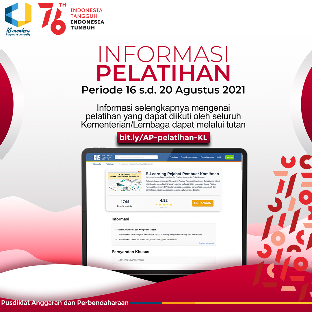 Info Pelatihan Senin, 16 Agustus 2021